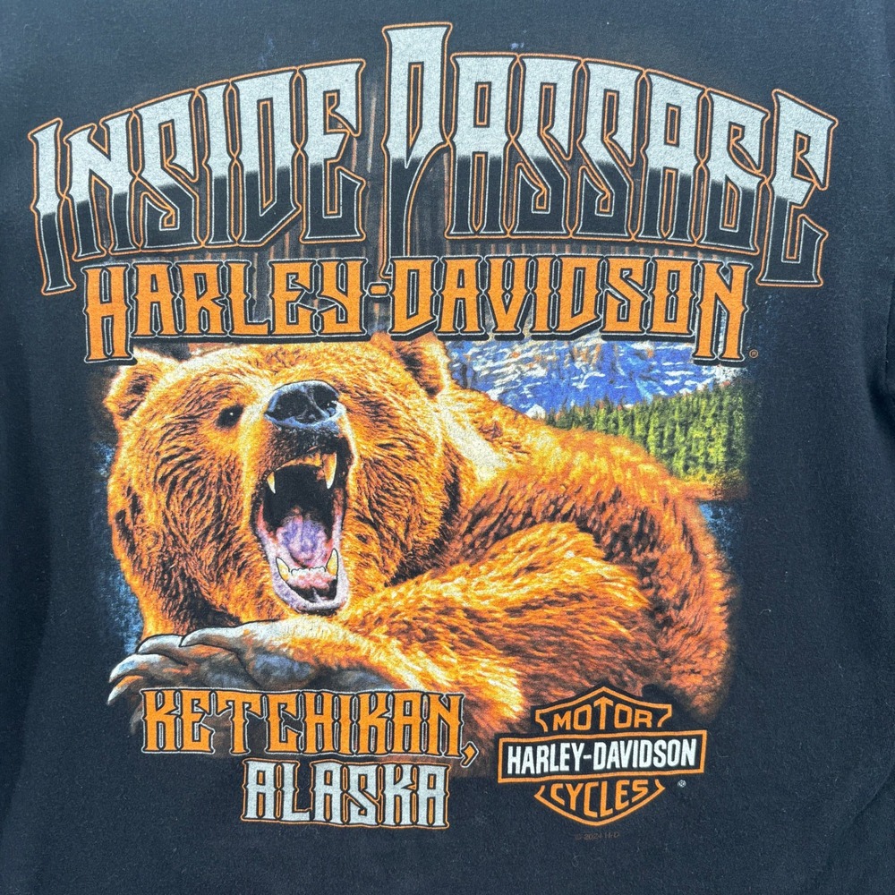 Harley Davidson T-Shirt Men M Black Inside Passage Ketchikan Alaska Bear Graphic